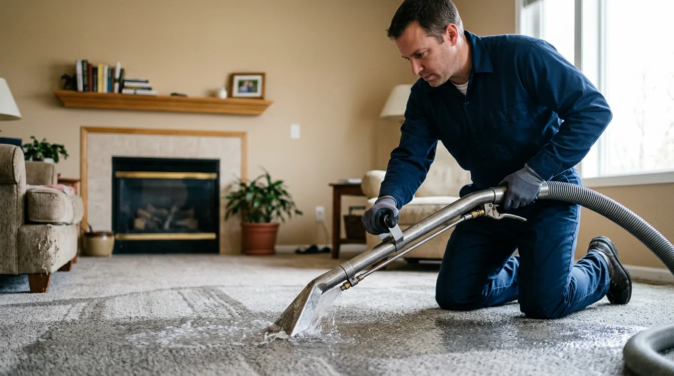 Water damage restoration technician working near Burt, MI
